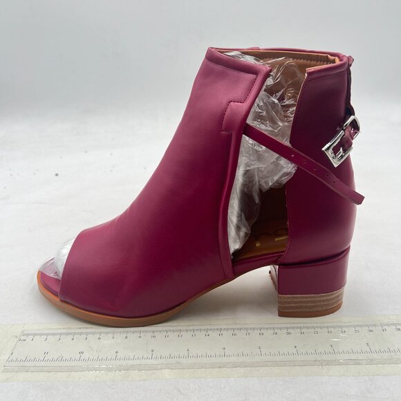 FSJ Dark Magenta Peep Open Toe Cut Out Buckle Ankle Boot Block Low Heel Sandals - Picture 2 of 8
